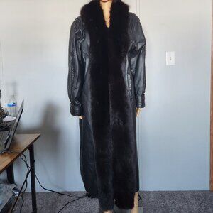 #690 Large leather/fox fur coat